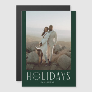 Sophisticated Pine Green Happy Holidays Photo Magnetic Invitation