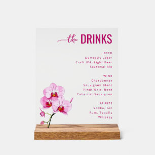Sophisticated Pink Floral Beverage Menu Acrylic Sign