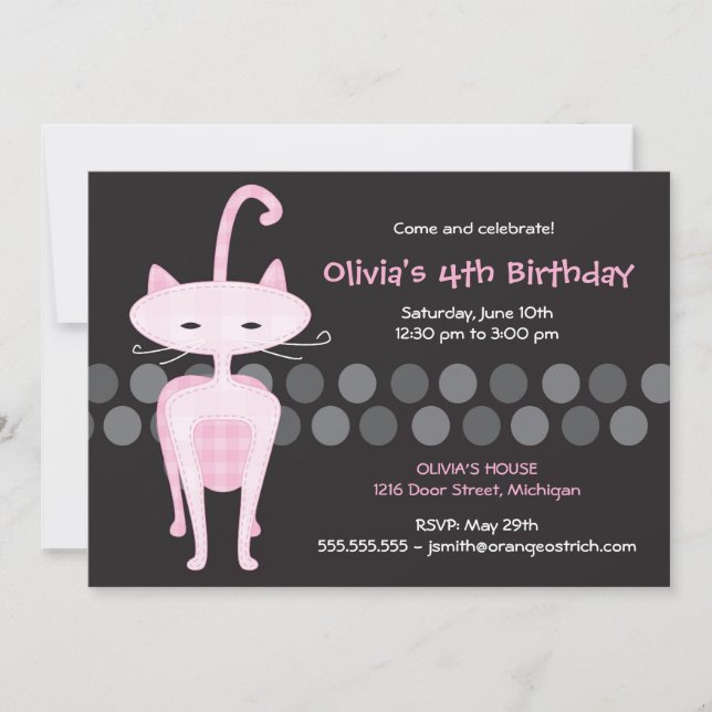 Sophisticated Pink Kitty Birthday Invitation (Front)