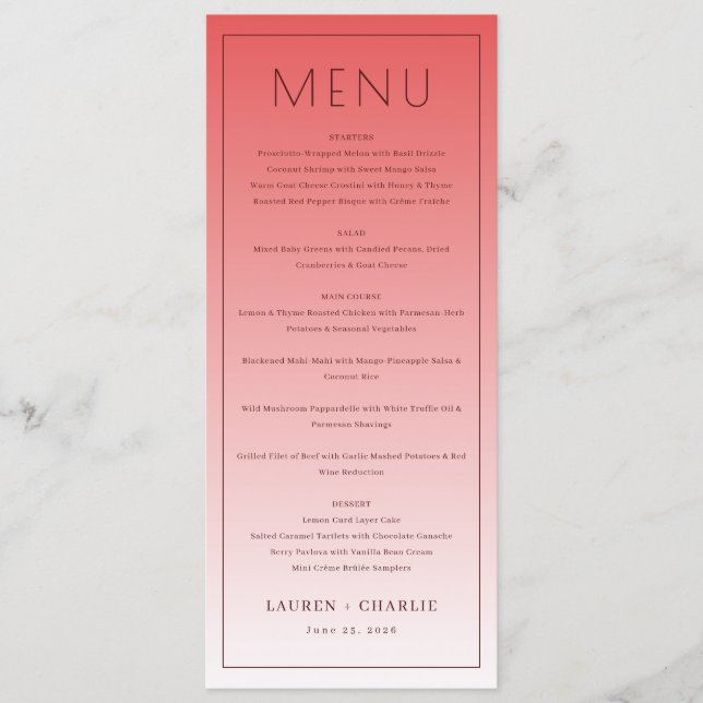 Sophisticated Pink Menu Template (Front)