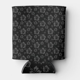 Sophisticated Plain Black Muted Floral Can Cooler
