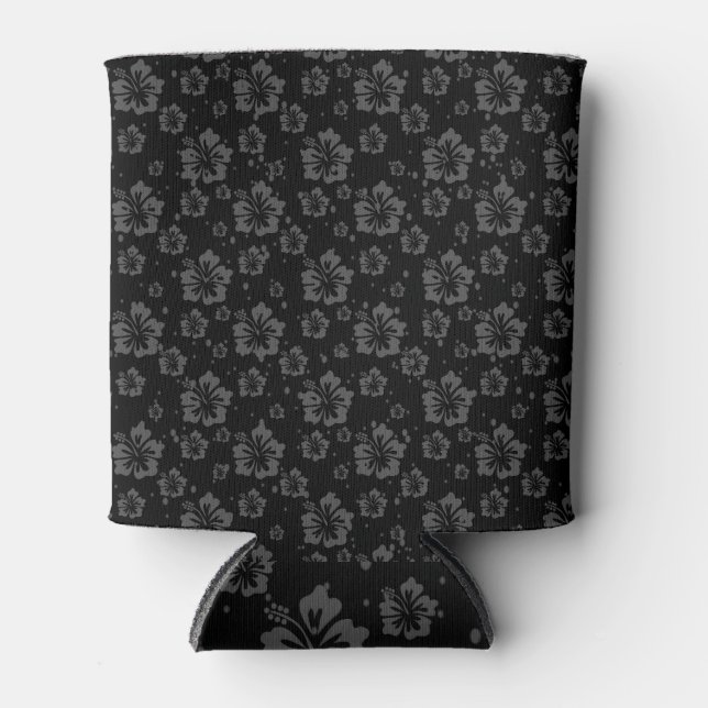 Sophisticated Plain Black Muted Floral  Can Cooler (Front)