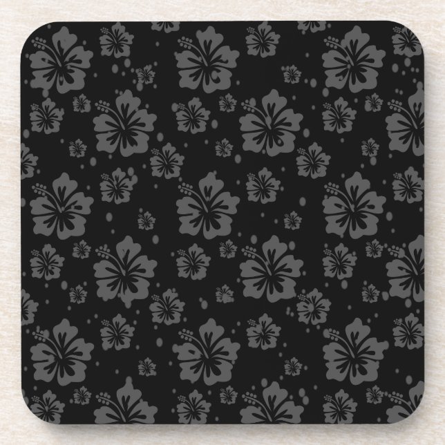 Sophisticated Plain Black Muted Floral  Coaster (Front)