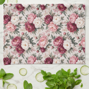Sophisticated Premium Peony Bouquet Clusters Kitchen Towel