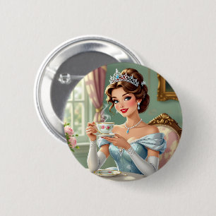 Sophisticated princess with crown elegant gown 2 inch round button