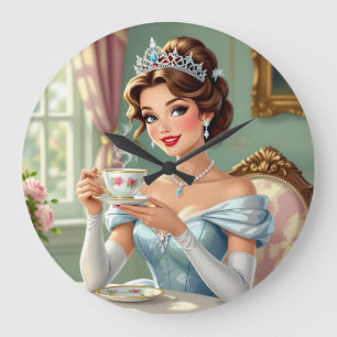 Sophisticated princess with crown elegant gown large clock