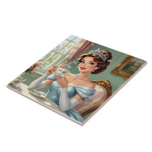 Sophisticated princess with crown elegant gown tile