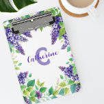 Sophisticated Purple Lilacs with Green Leaves Mini Clipboard<br><div class="desc">This customizable clipboard features a beautiful and elegant design, perfect for adding a touch of personalization to your office or school supplies. The clipboard showcases a vibrant floral pattern with clusters of purple lilacs and lush green leaves adorning the top and bottom edges. The text is fully customizable. This clipboard...</div>