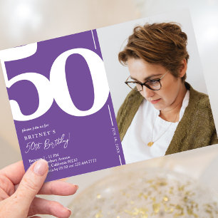 Sophisticated Purple Photo 50th Birthday Invitatio Invitation