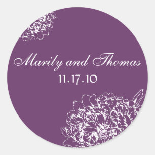 Sophisticated Purple White Floral Wedding Favour Classic Round Sticker
