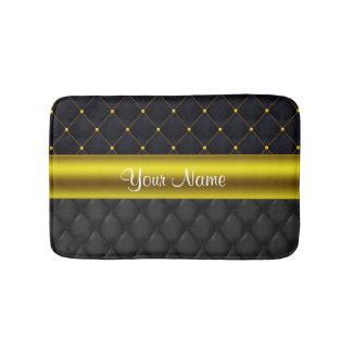 Sophisticated Quilted Black and Gold Bath Mat