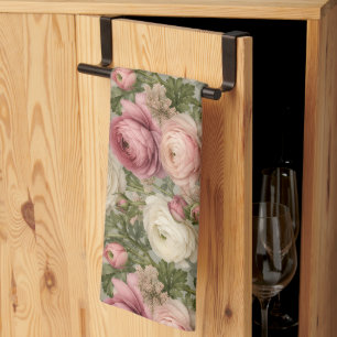 Sophisticated Ranunculus Floral Print Kitchen Towel