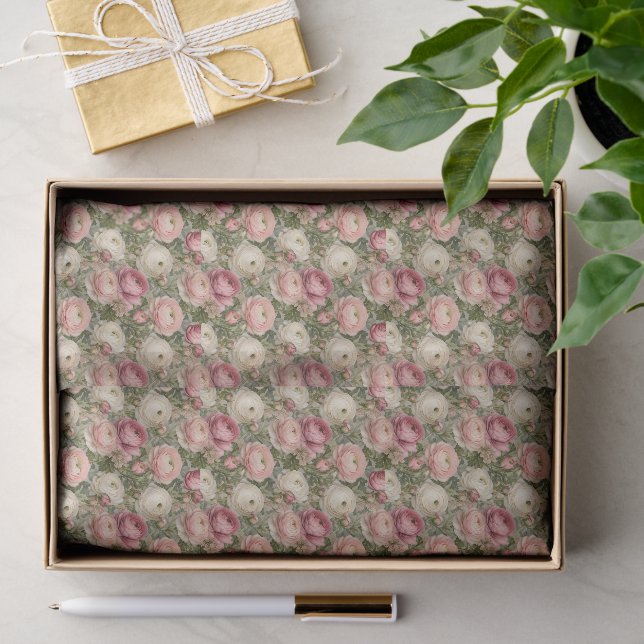 Sophisticated Ranunculus Floral Print Tissue Paper (Gift)