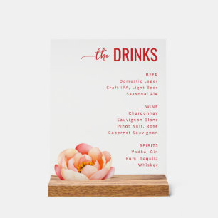 Sophisticated Red and Coral Beverage Menu Sign