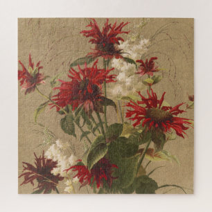 Sophisticated Red & Burgundy Floral Against Beige Jigsaw Puzzle