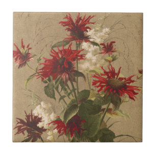 Sophisticated Red & Burgundy Floral Against Beige Tile