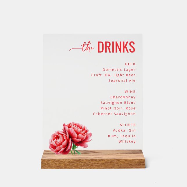 Sophisticated Red Floral Beverage Menu (Recto)