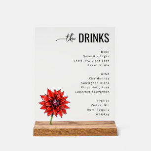 Sophisticated Red Floral Beverage Menu Acrylic Sign