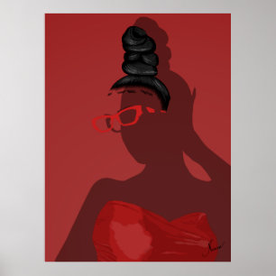 Sophisticated Red Illustration of Woman Hollow Art Poster