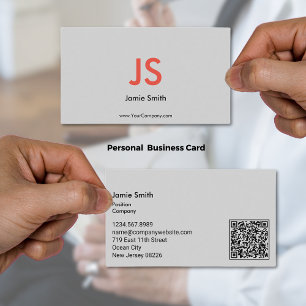 Sophisticated Red Initials QR-code Black & Grey Business Card