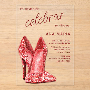 Sophisticated Red Spanish Feminine Birthday  Acrylic Invitations