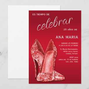 Sophisticated Red Spanish Feminine Birthday  Invitation
