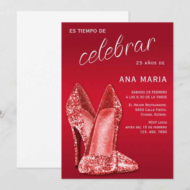 Sophisticated Red Spanish Feminine Birthday  Invitation (Front/Back)