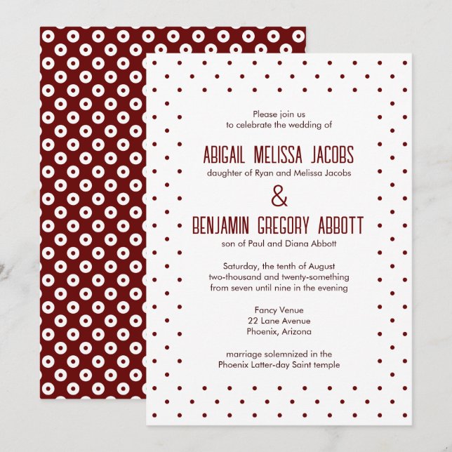 Sophisticated Red & White Polka-Dot Reception Invitation (Front/Back)