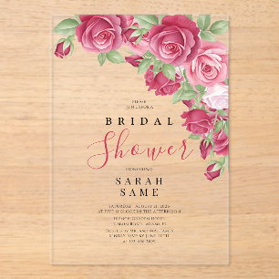 Sophisticated Rose Bridal Shower Acrylic Invitations