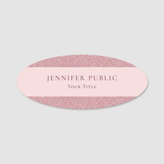 Sophisticated Rose Gold Glitter Template Modern Name Tag (Front)