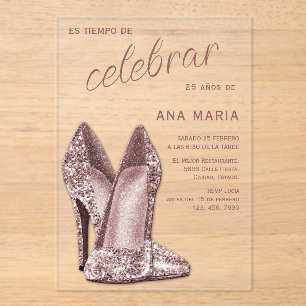 Sophisticated Rose Gold Spanish Feminine Birthday  Acrylic Invitations