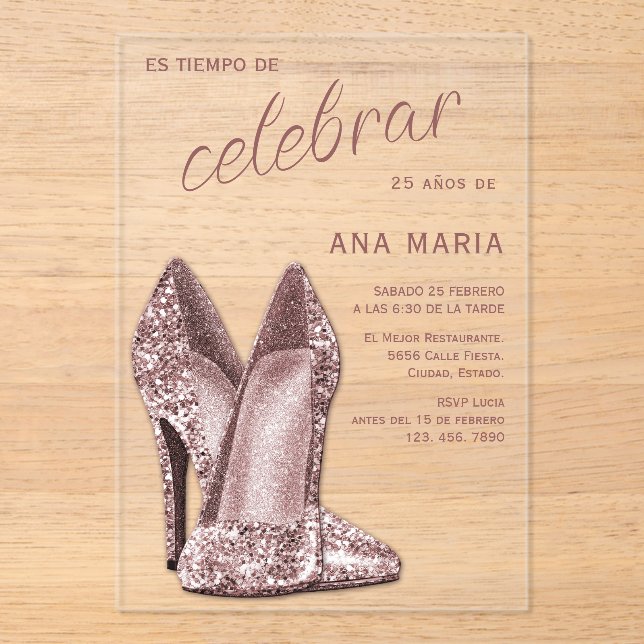 Sophisticated Rose Gold Spanish Feminine Birthday  Acrylic Invitations (Front)