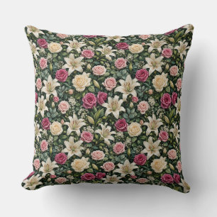 Sophisticated Rose Lily Greenery Bouquet Throw Pillow