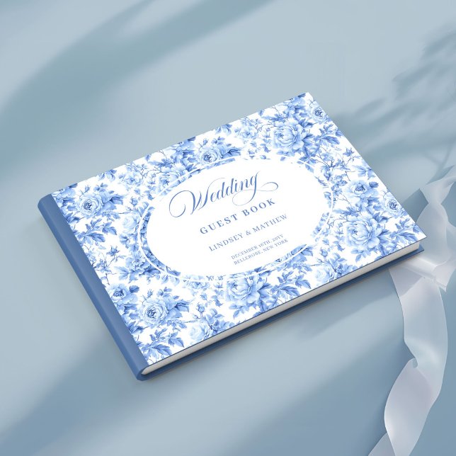 Sophisticated Royal Blue Toile Roses Guest Book (Sophisticated Royal Blue Toile Roses Guest Book)
