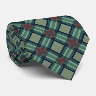 Sophisticated Sage Green and Navy Geometric Plaid  Tie