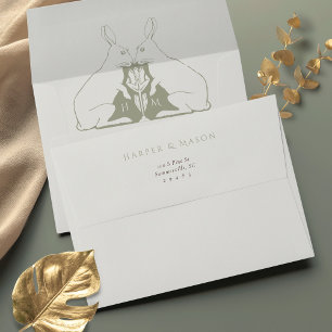 Sophisticated Sage Green Rabbit Motif Wedding Envelope