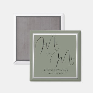 Sophisticated Sage & Silver Wedding Magnet