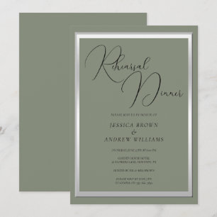 Sophisticated Sage Silver Wedding Rehearsal Dinner Invitation
