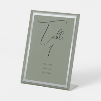 Sophisticated Sage & Silver Wedding Table Number Pedestal Sign