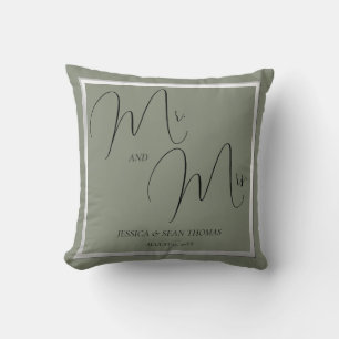 Sophisticated Sage & Silver Wedding Throw Pillow