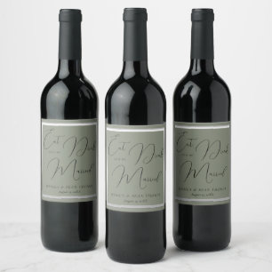 Sophisticated Sage & Silver Wedding Wine Label