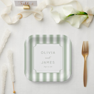 Sophisticated Sage Stripes Paper Plate