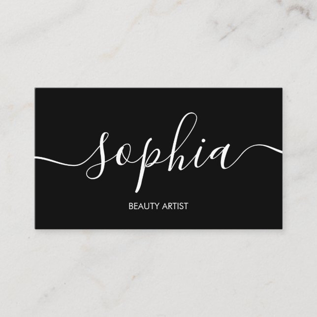 Sophisticated Script Calligraphy Minimal Black Business Card (Front)