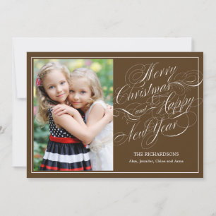 Sophisticated Script Christmas Photo Card - Brown