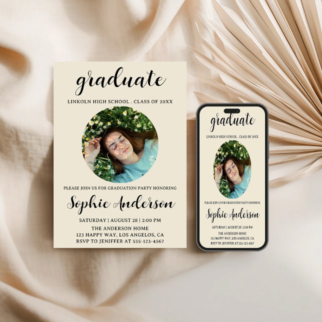Sophisticated Script Graduation Party with Photo Invitation (Creator Uploaded)