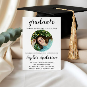 Sophisticated Script Graduation Party with Photo Invitation