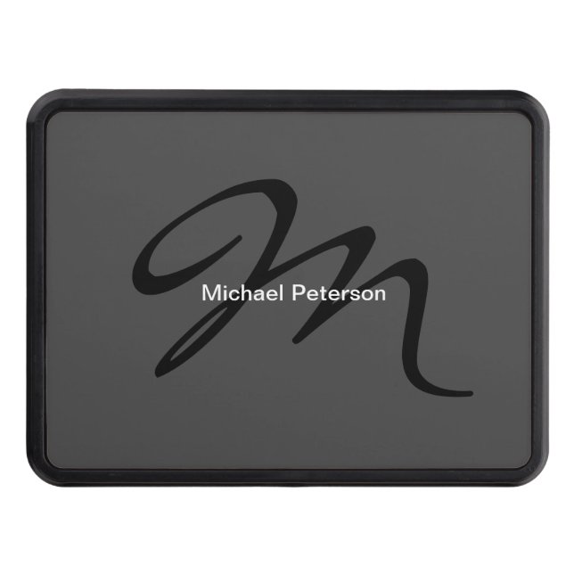 Sophisticated Script Monogram Initial Modern Grey Trailer Hitch Cover (Front)