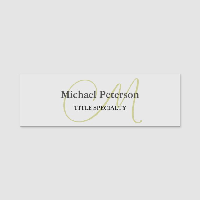 Sophisticated Script Monogram Initial Modern Name Tag (Front)