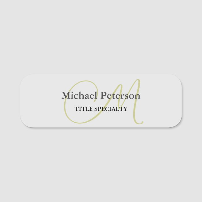 Sophisticated Script Monogram Initial Modern Name Tag (Front)