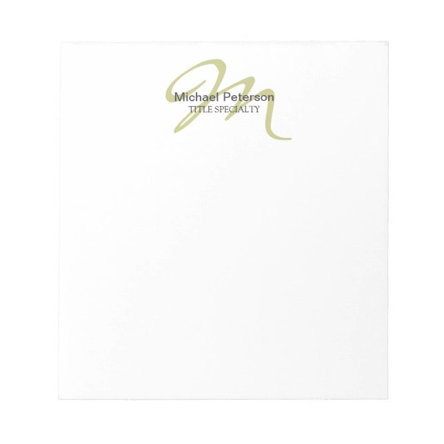Sophisticated Script Monogram Initial Modern Notepad (Front)